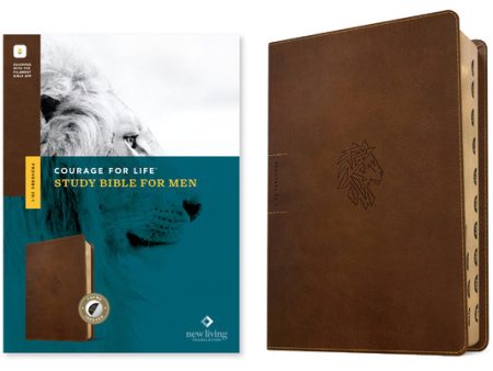 NLT Courage for Life Study Bible for Men, Filament Enabled (Leatherlike, Rustic Brown Lion, Indexed) For Sale